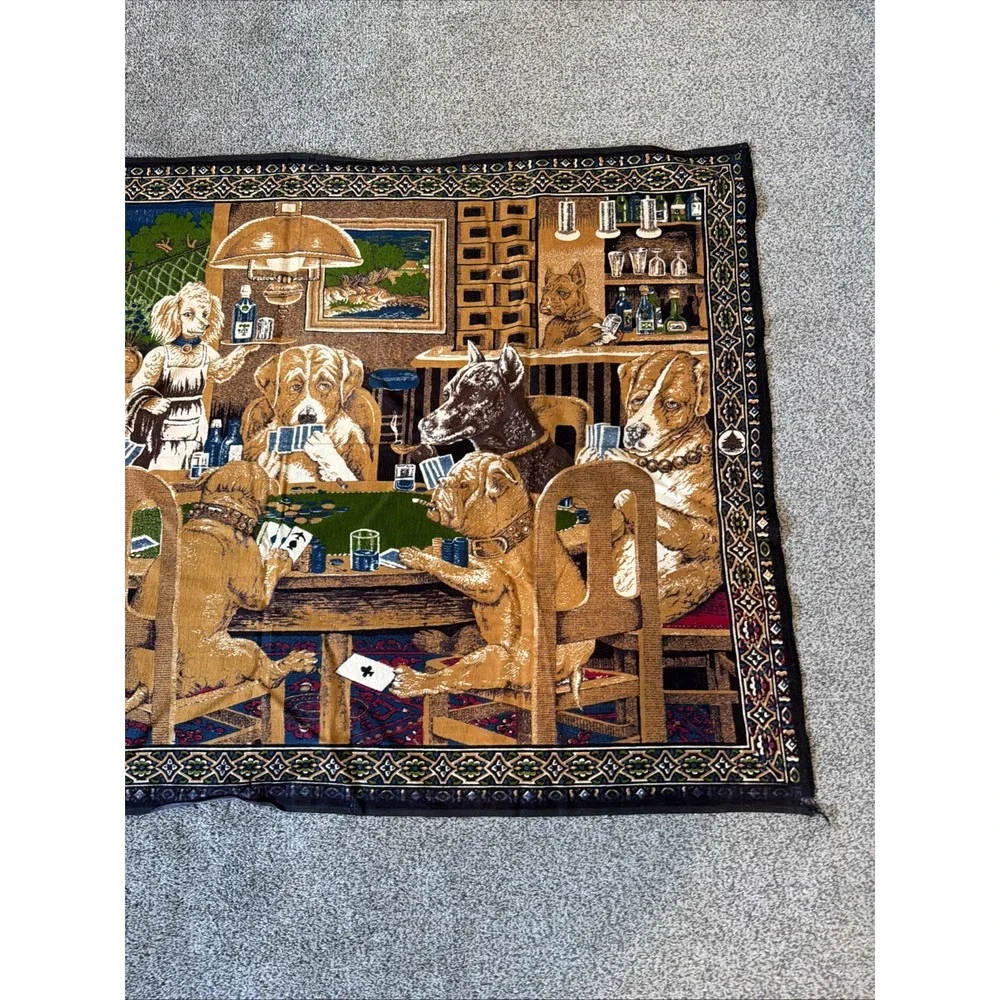 Vtg Dogs Playing Poker Wall Tapestry 70s Card Game Room 51